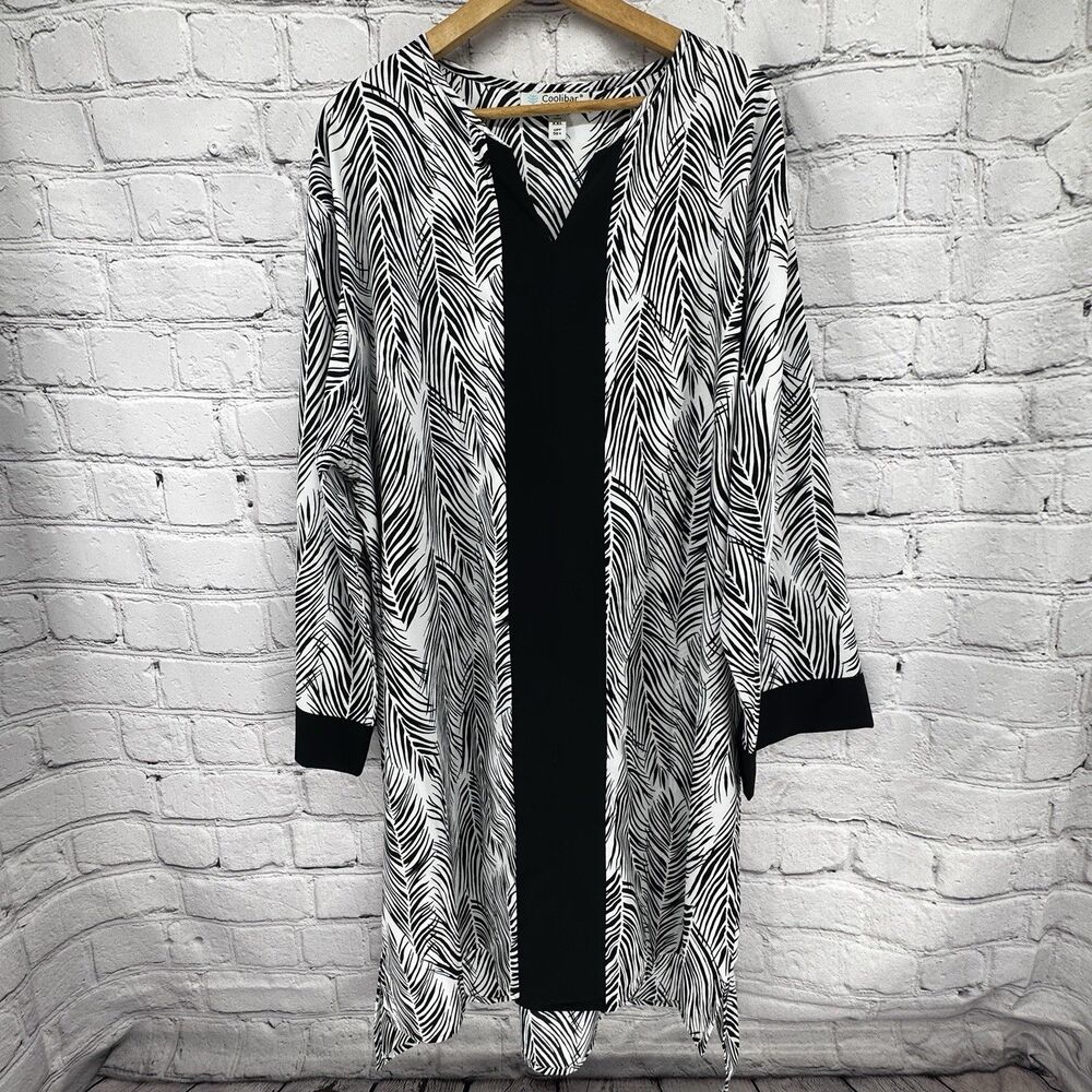 Coolibar Calvada Cover-Up Dress Women's XXL Black White UPF 50 Lightweight Flowy
